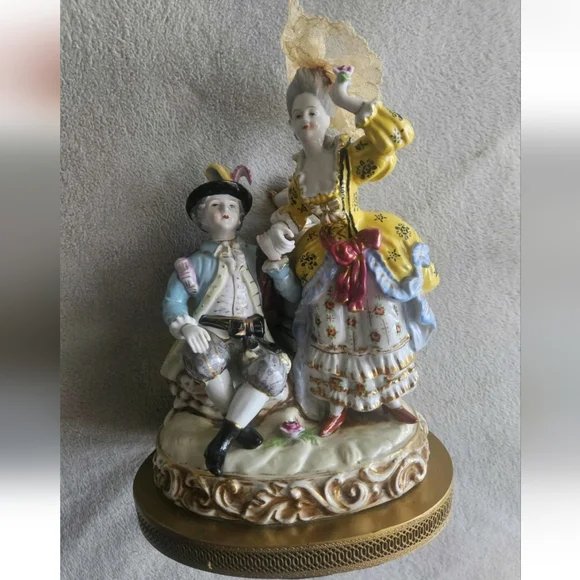 Vintage Dresden Style Romantic French Couple Figurine Large 11 x 8.1/4